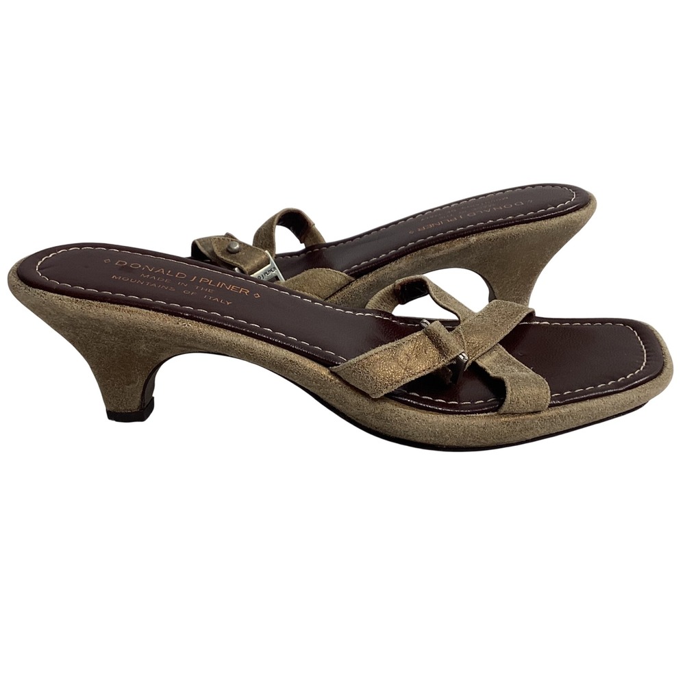 Donald J Pliner Kitten Heel Sandals Slides Soft Suede Bronze Metallic 8.5M